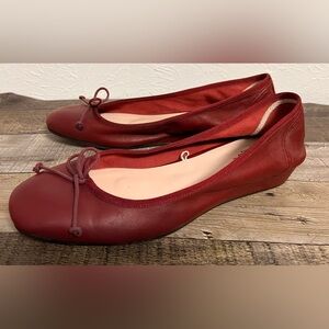 Rouje Paris Deep Red Bow Leather Ballet Flats Size 41, Size 10 US